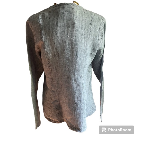 Vintage FLAX 100% Linen Blue Striped Blouse - Picture 2 of 5